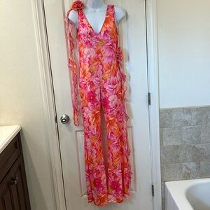 NWOT-Floral jumpsuit (M) pink & orange